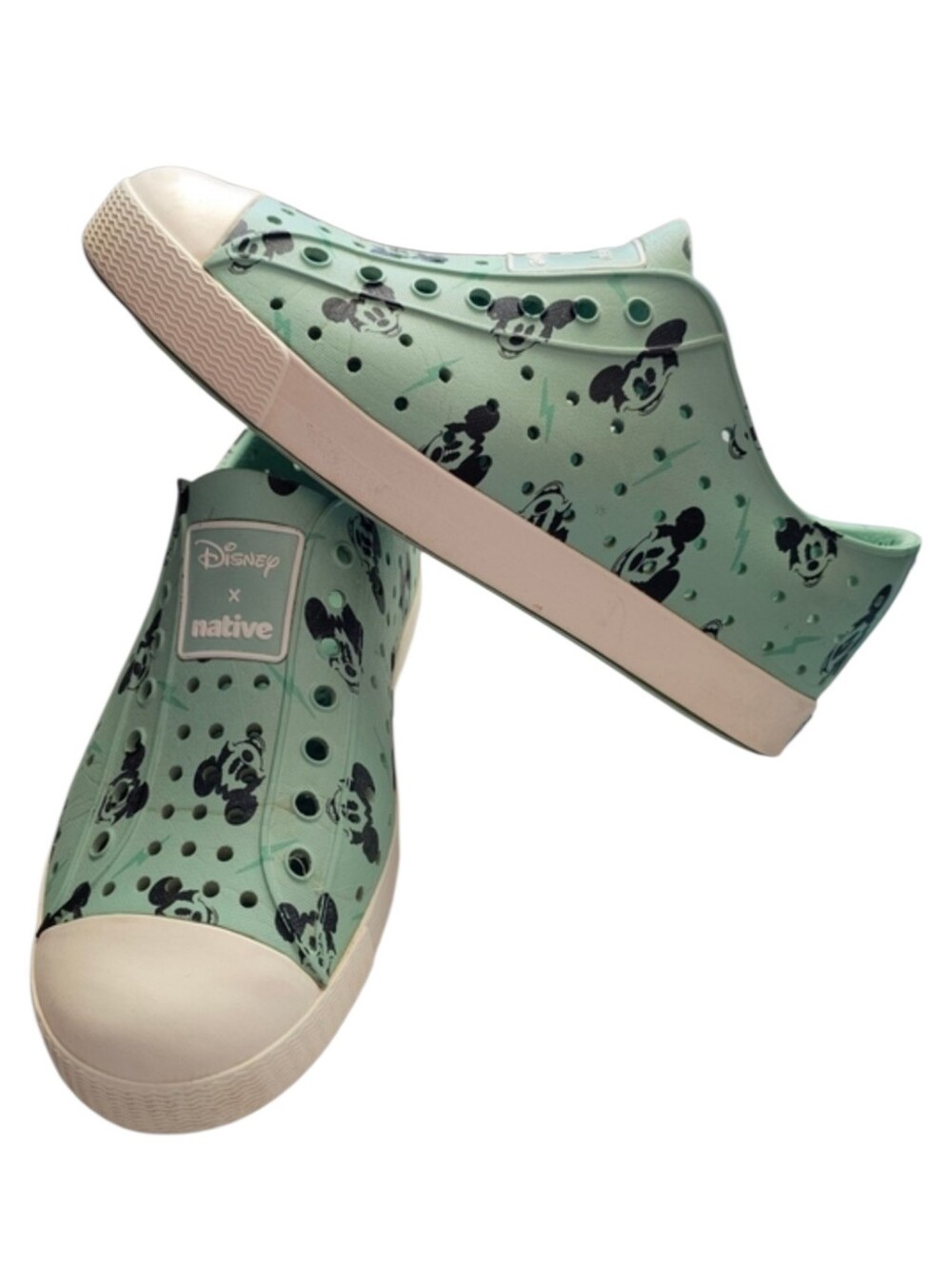 Disney x Native Jefferson Green White Black Mickey Mouse Slip Ons Kids Size J1